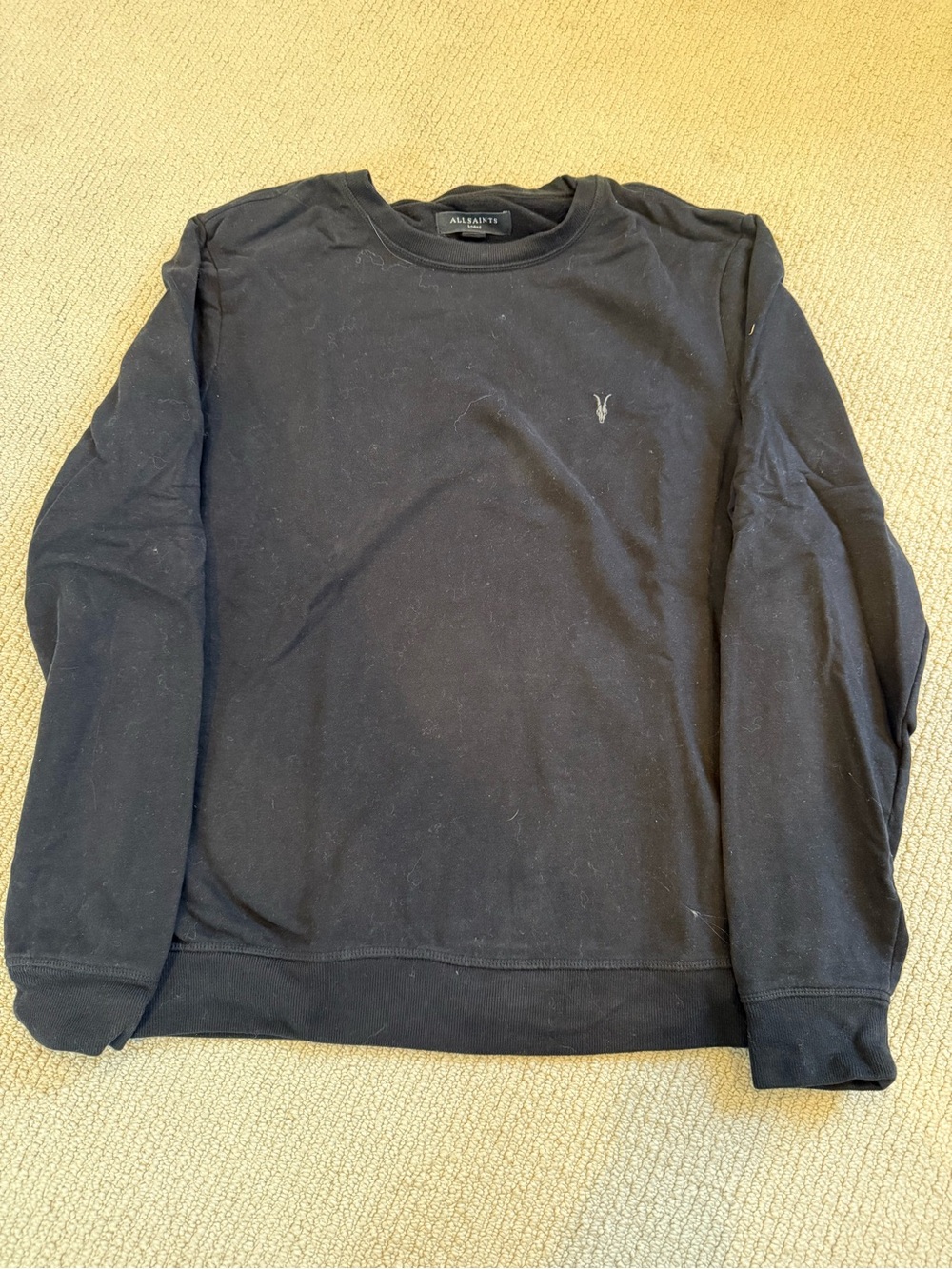 All Saints Black Crewneck Sweatshirt with Subtle Logo